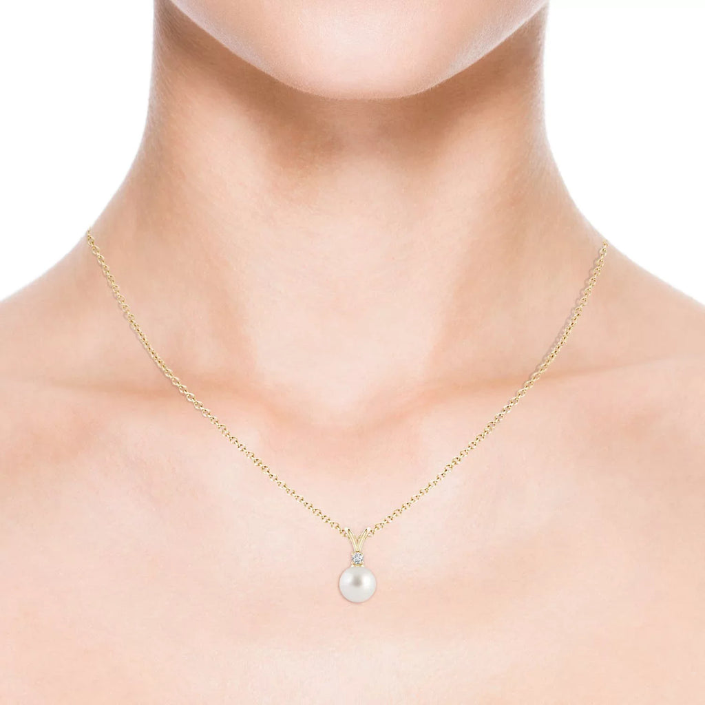 Angara South Sea Cultured Pearl -Bale Pendant Necklace for Women, Girls in 14K Yellow Gold (Grade-|Size-8mm) June Birthstone Jewelry Gifts for Her Birthday, Wedding, Engagement, Valentines Day