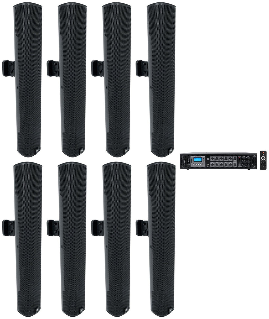 (8)  - 24" Black 70V Commercial Column Wall Mount Array Speakers+Amp