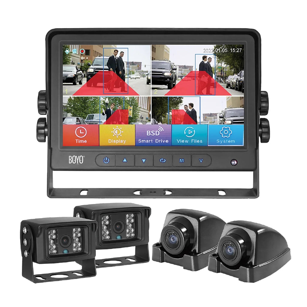 Vision -4 7-In. 4-Channel  Monitor and 4-Camera System with Intelligent Detection and Warning Alert, -4