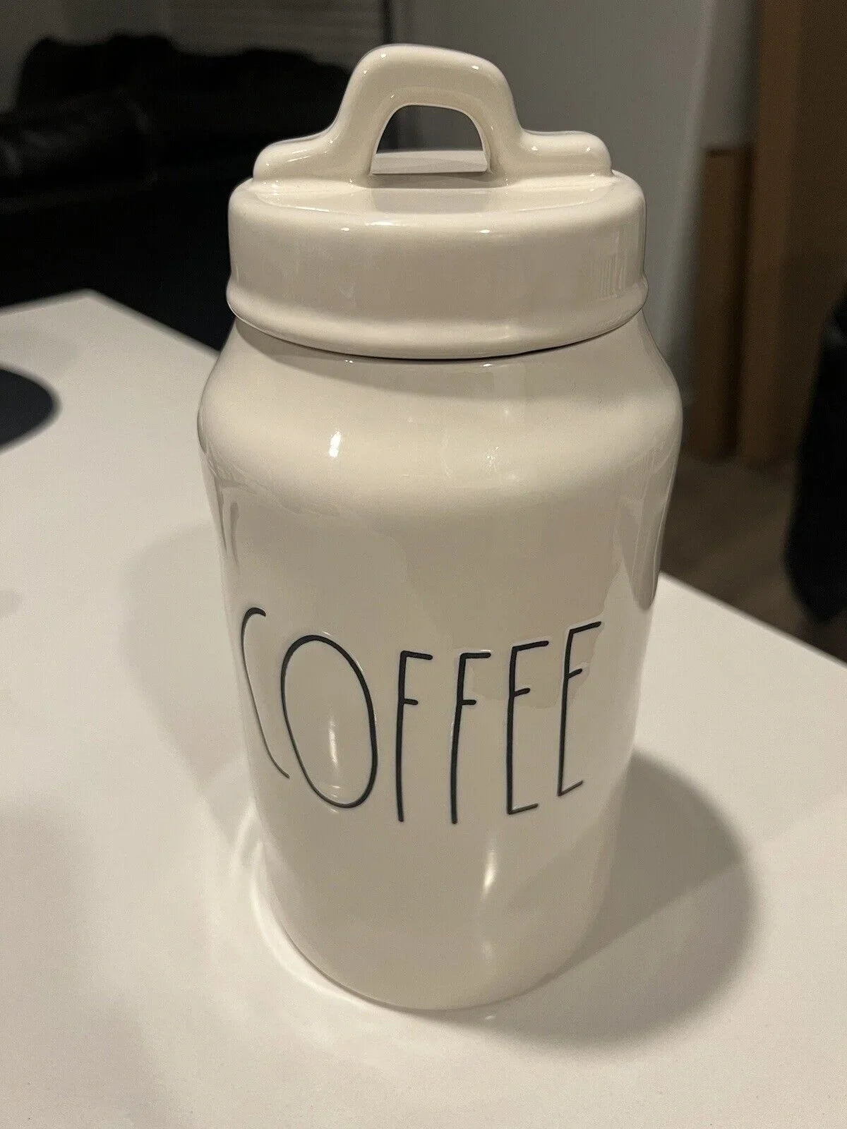 Rae Dunn  Ceramic Canister 8" tall with Black  Letters Kitchen