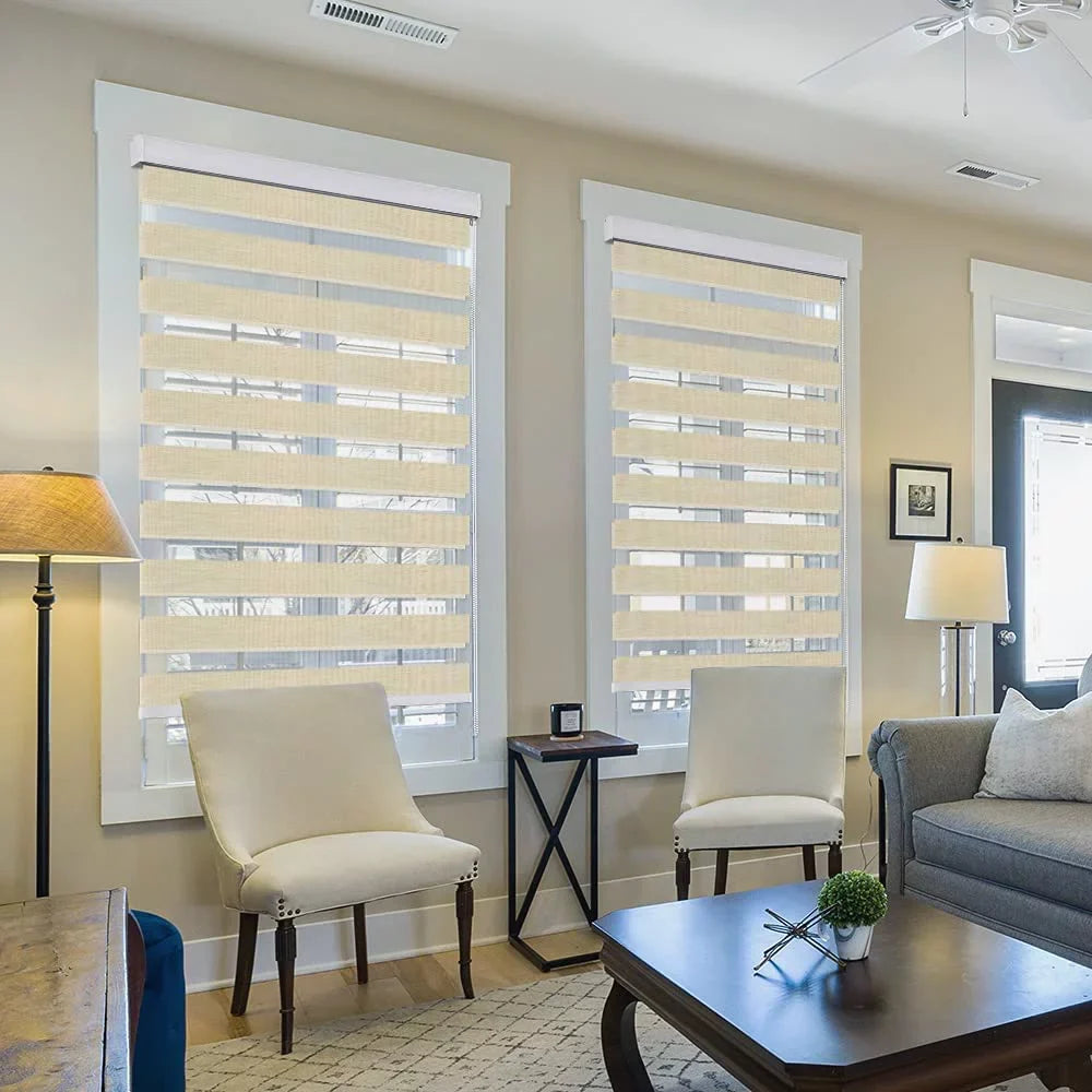 Zebra Blinds for Windows, Dual Layer Roller Sheer Shades Blinds for Day and Night, Light Control Window Treatments Shades with Valance Cover, 29"  x 72" , Striped Beige