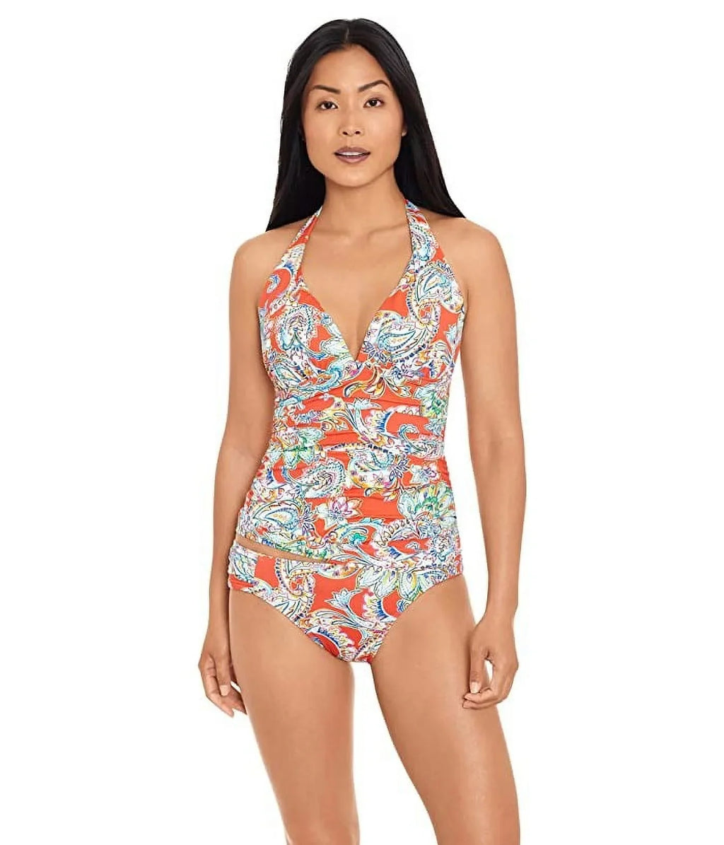 Ralph Lauren Women's Multi Paisley Molded Cup Tankini Top Orange Size 6