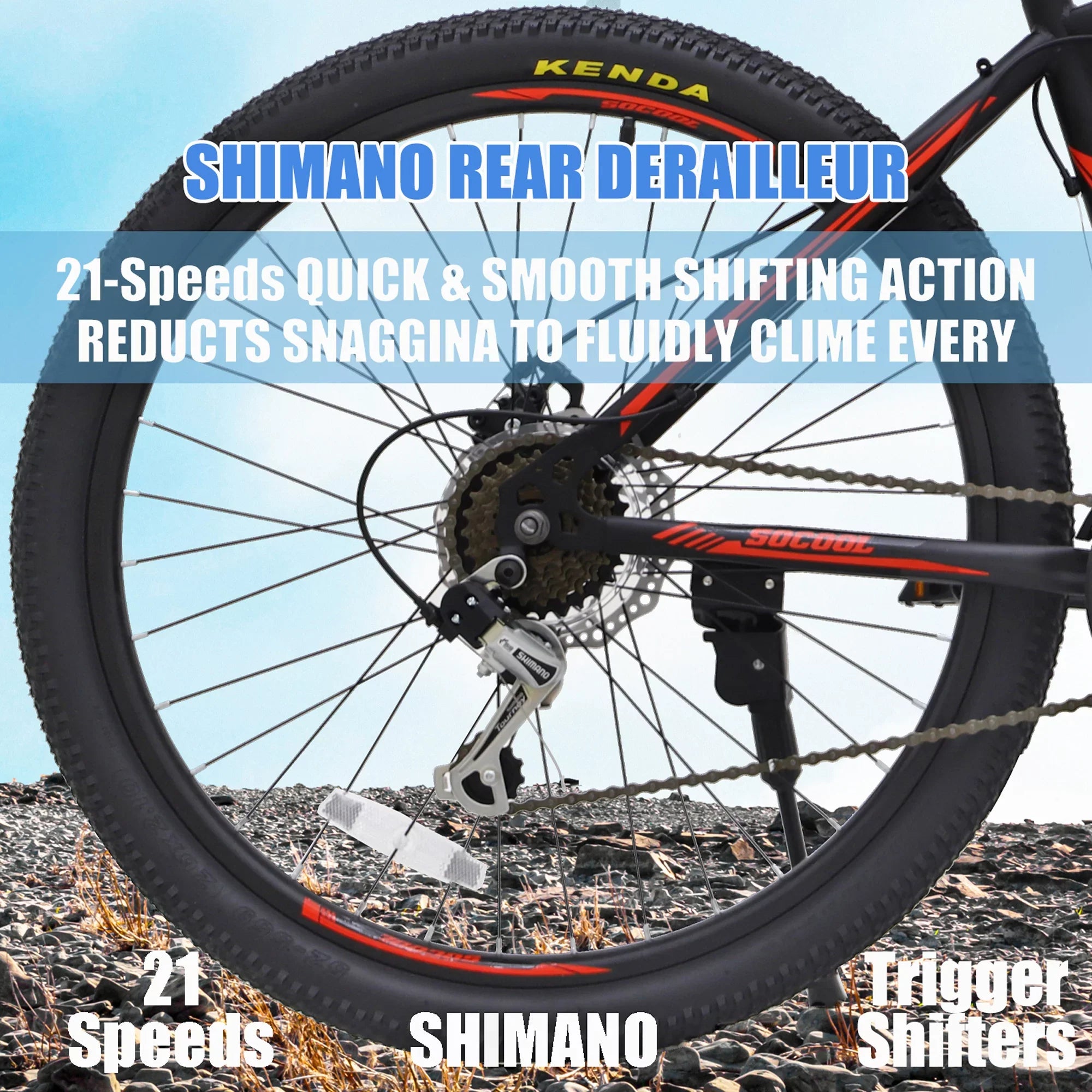 26 inch Mountain Bike, Disc Brake 21 Speed Bike for Adult or Teens, Road bike with Full Suspension Fork City Bikes, Orange and Black,