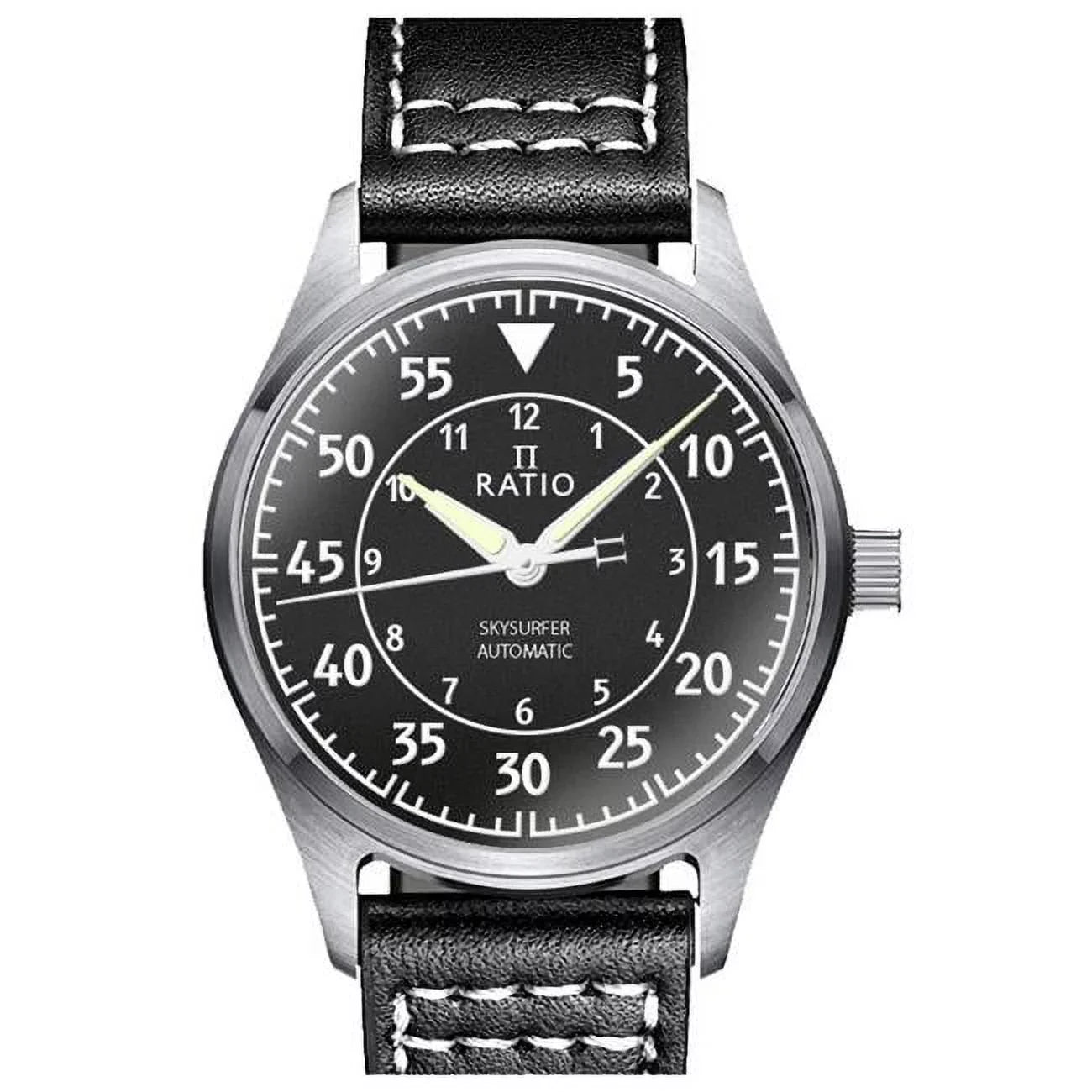 Ratio Skysurfer Pilot Black Textured Dial Leather Automatic  200M Men's Watch