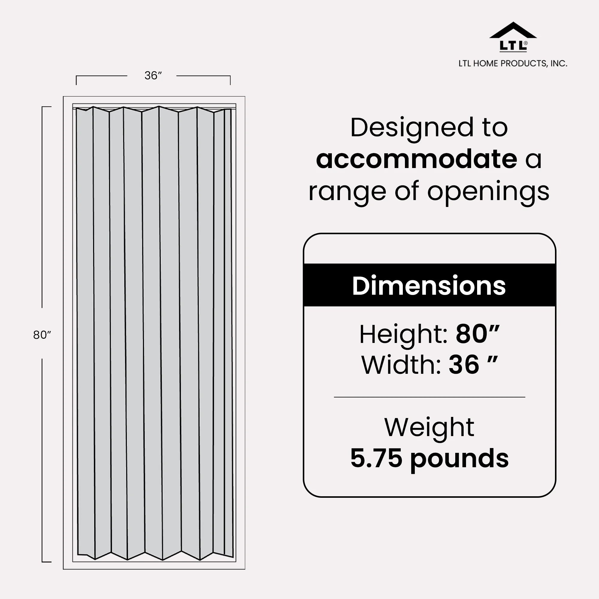 Home Products Via 36" x 80" Vinyl Hinged Single Folding Door, White
