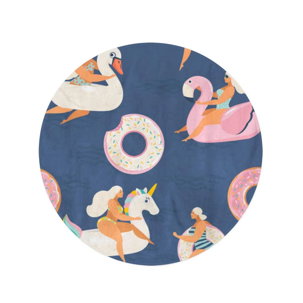 60 inch Round Beach Towel Blanket Flamingo Unicorn Swan and Sweet Donut Inflatable Swimming Pool Floats Travel Circle Circular Towels Mat Tapestry Beach Throw