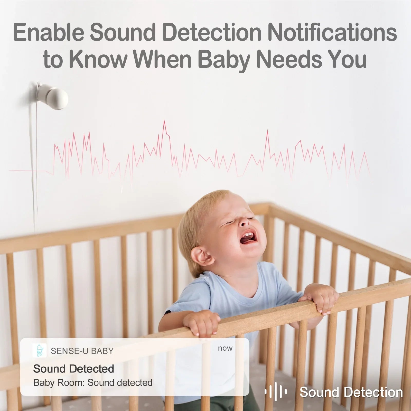 Sense- Smart 2K Video Baby Monitor(& Eligible) with No Monthly Fee, Pan-Tilt-Zoom, Person/Baby Crying Sound/Motion Detection, 2-Way Talk, Night Vision, Background Audio, Activity Zone