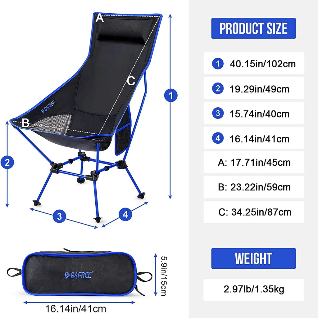 2Pack Lightweight Portable High Back Camp Chair, Folding Chair Lawn Chair Heavy Duty 330lbs with Headrest & Pocket for Outdoor Camp Travel Beach Travel Hiking