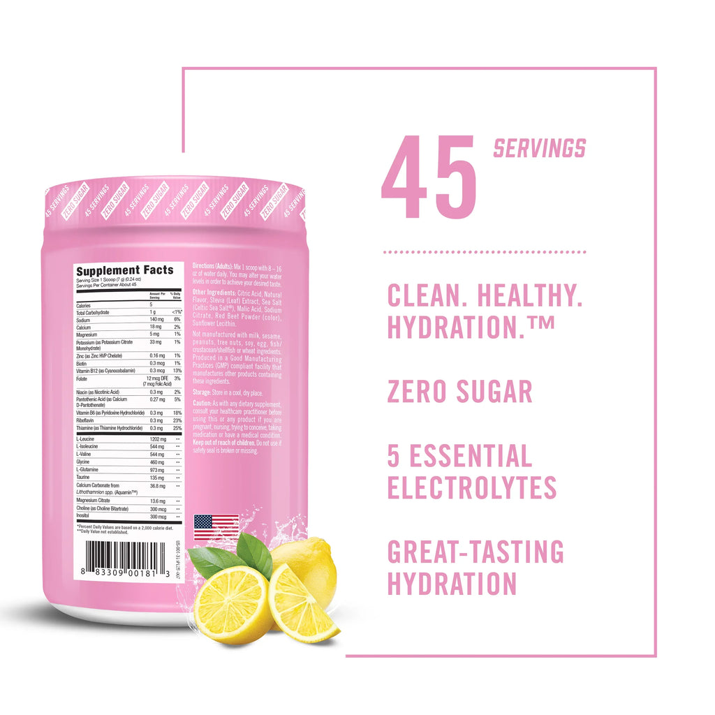 BioSteel Zero Sugar Hydration Mix, Great Tasting Hydration with 5 Essential Electrolytes, Pink Lemonade Flavor, 45 Servings per Tub