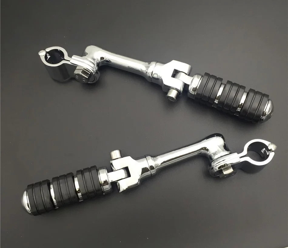 '- Chrome Regular Footrest Foot Pegs with 1-1/2" 1.5" Long Angled Clamps For Harley Sportster 883  1200/Triumph Rocket 3 /Kawasaki Vulcan