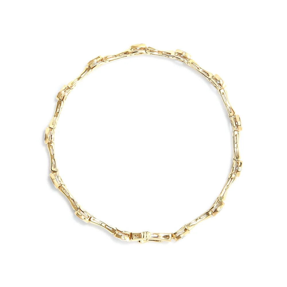 Haus of Brilliance 10K Yellow Gold Plated .925 Sterling Silver 1.0 Cttw Womens Miracle Set Round cut Box Clasp Diamond Bezel Style Station Link Bracelet (- Color,  Clarity) - Size 7"