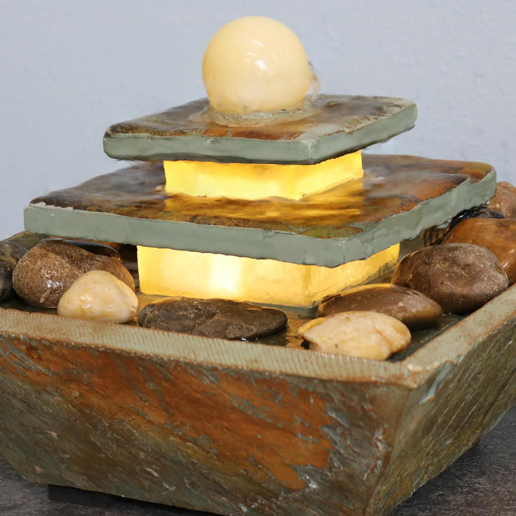 Sunnydaze Ascending Slate Tabletop Fountain with  Light - 8"