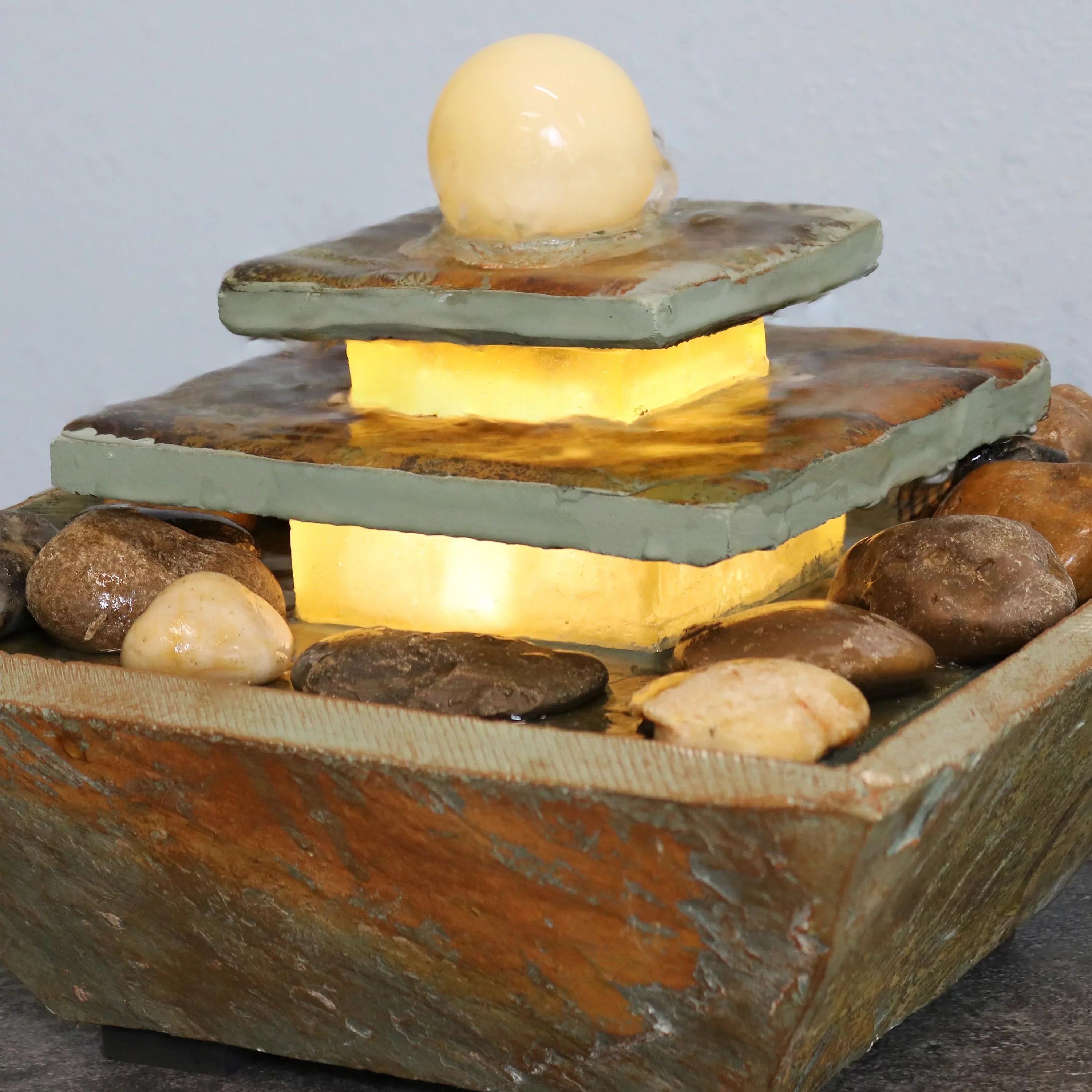 Sunnydaze Ascending Slate Tabletop Fountain with  Light - 8"