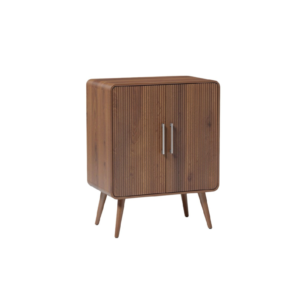 Mid-Century Modern Wooden Cabinet with Vertical Grooves and Tapered Legs