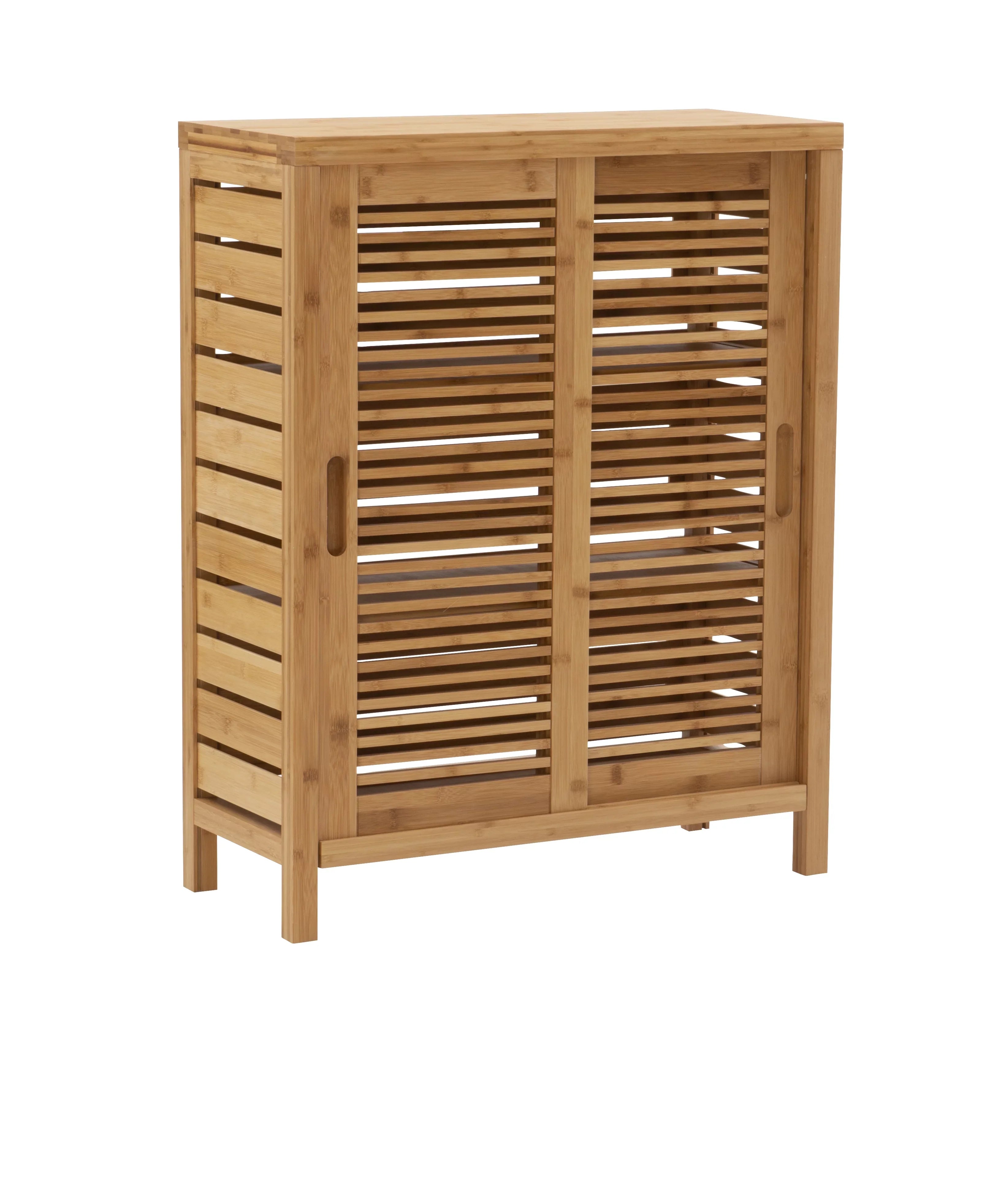 Linon Bracken 3 Shelf 2 Door Bathroom Storage Floor Cabinet, Bamboo