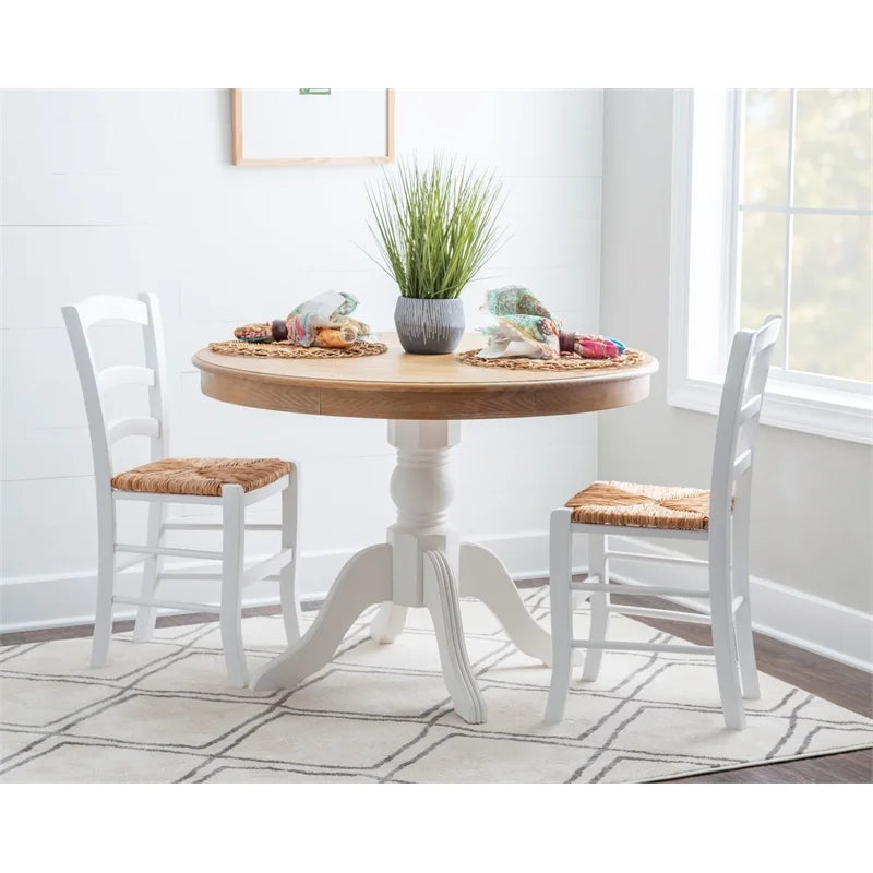 Linon Karsyn Set of Two Wood Side Chairs Ladder Back Rush Seat in White Finish
