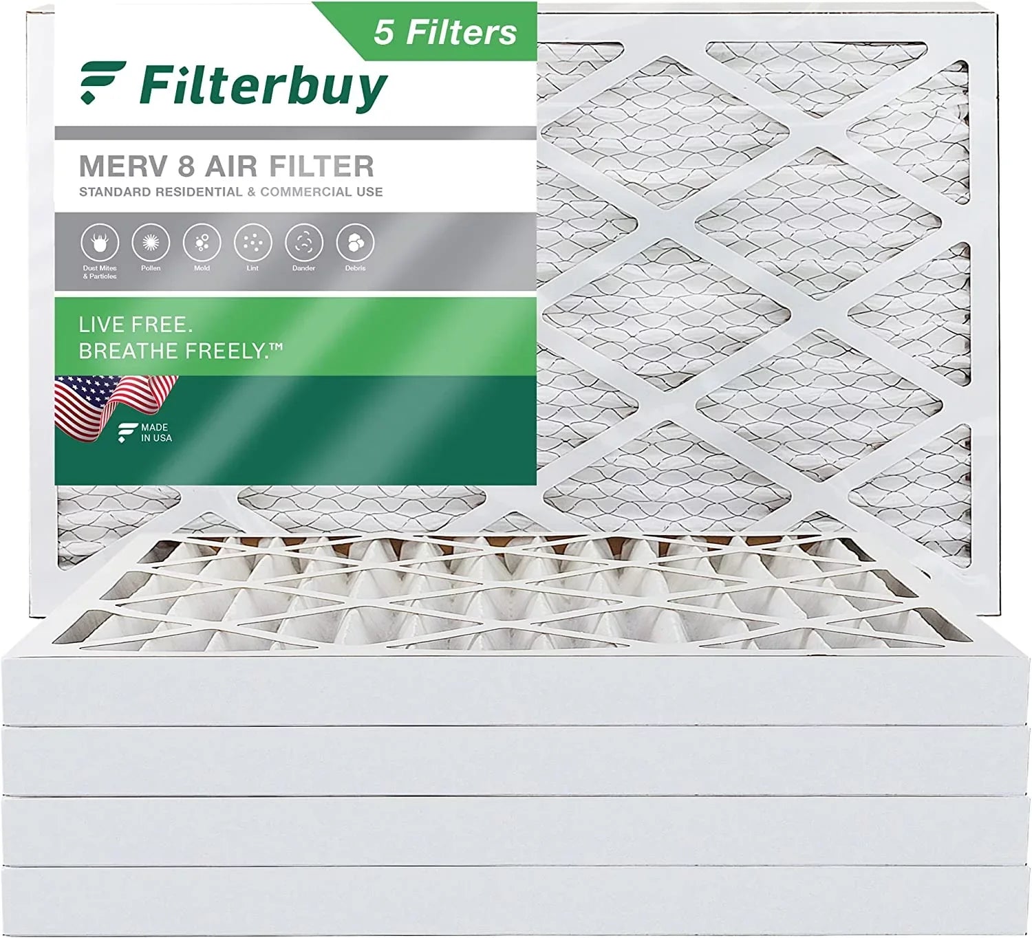 Filterbuy 20x32x2  8 Pleated   Furnace Air Filters (5-Pack)