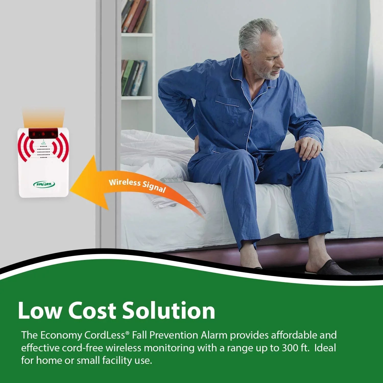 Smart Caregiver Wireless Bed Alarm System - Cordless Weight Sensing Bed Alarm Pad (10” x 30”) with Remote Alert Monitor and  Adapter