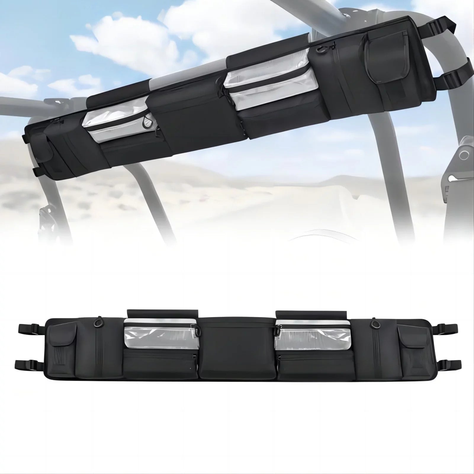 Roll Cage Organizer, Cargo Rear Storage Bag Gear Tool Bag with Multiple Pockets Compatible
