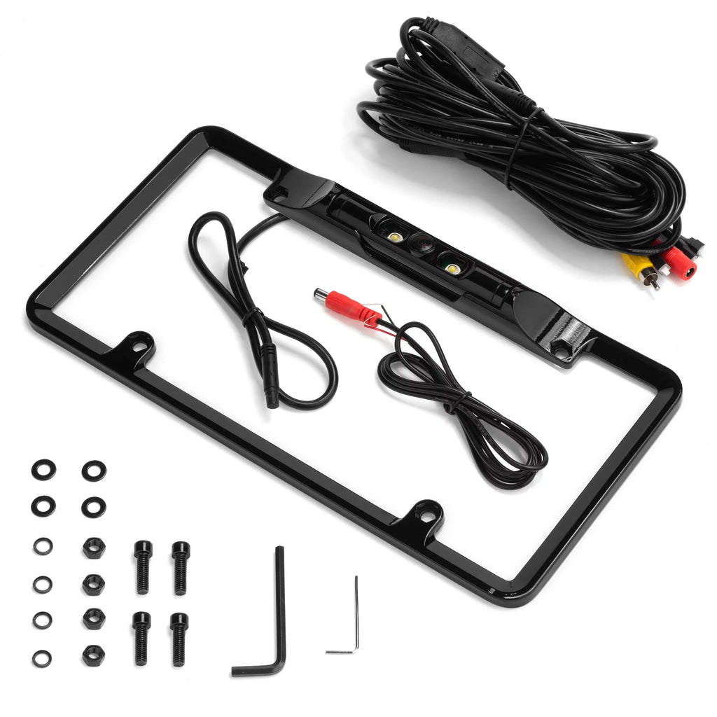 '- Full-Frame License Plate Backup Camera with Parking Lines and  Lights (Black)