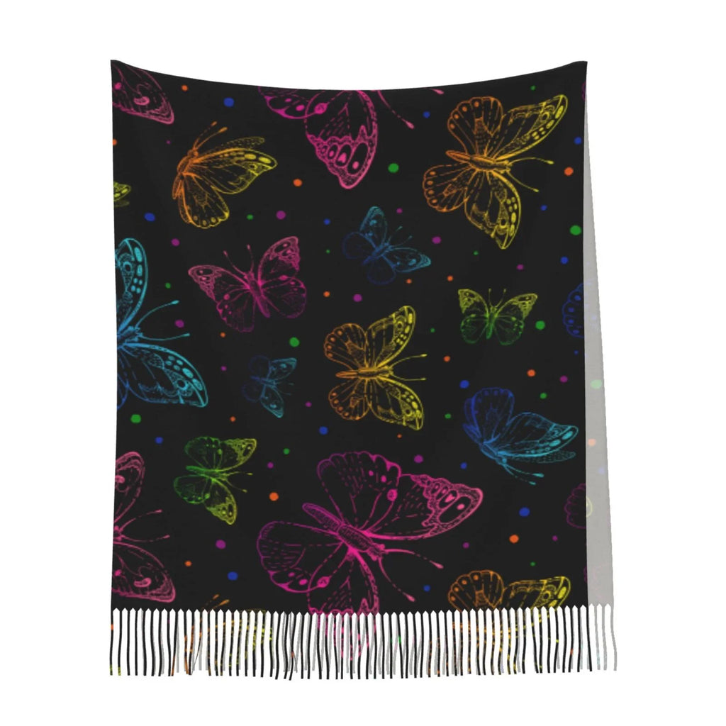 Bingfone Soft Cashmere Feel Scarf For Women Elegant Art Print Winter Warm Scarves Large Shawl Wrap Gifts- Butterfly