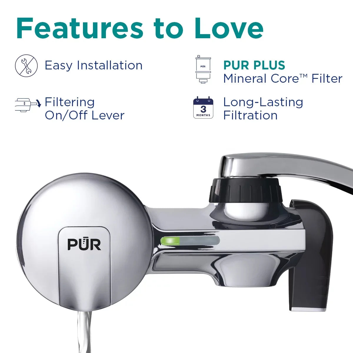 Faucet Mount Water Filtration System, Horizontal, Chrome,