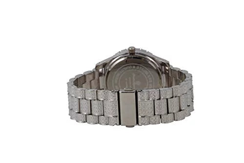 Charles Raymond Mens Silver Big Rocks with Roman Numerals Fully Iced Out Colorful Dial Wristwatch w/Blinged Out Cuban Shiny Silver Bracelet -   Cuban (Silver Royal Blue  #)