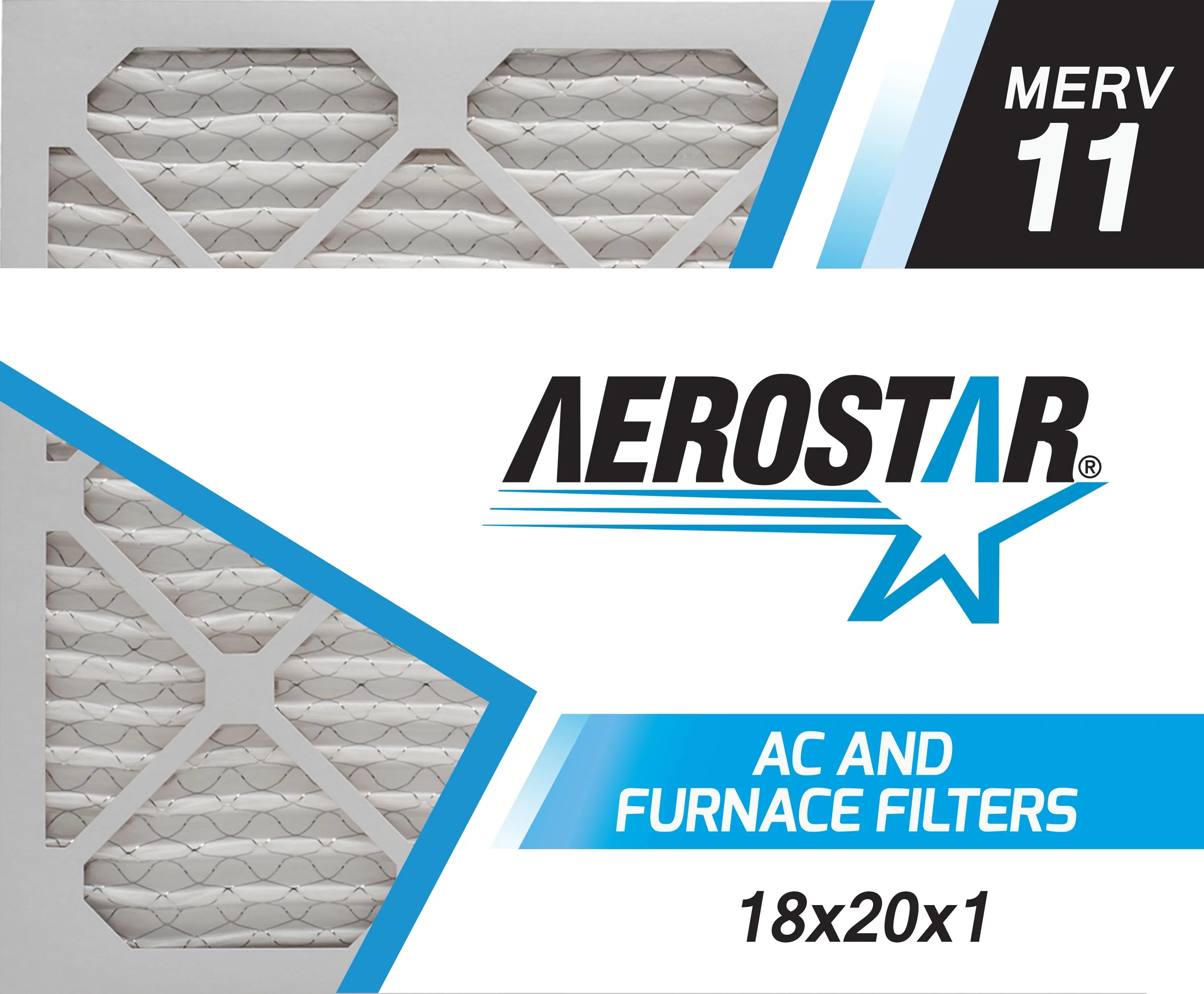 Aerostar 18x20x1  11 Pleated Air Filter,  Furnace Air Filter, 6 Pack