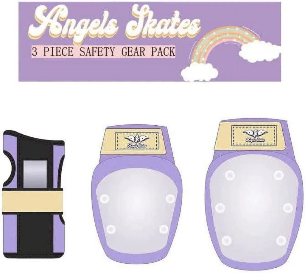 Angels Skates Knee Pads Elbow Pads Wrist Guards - 6-Piece Safety Gear Pack - Protective Gears for Roller Skates  - Kids Youth Adult Women - Purple - Small