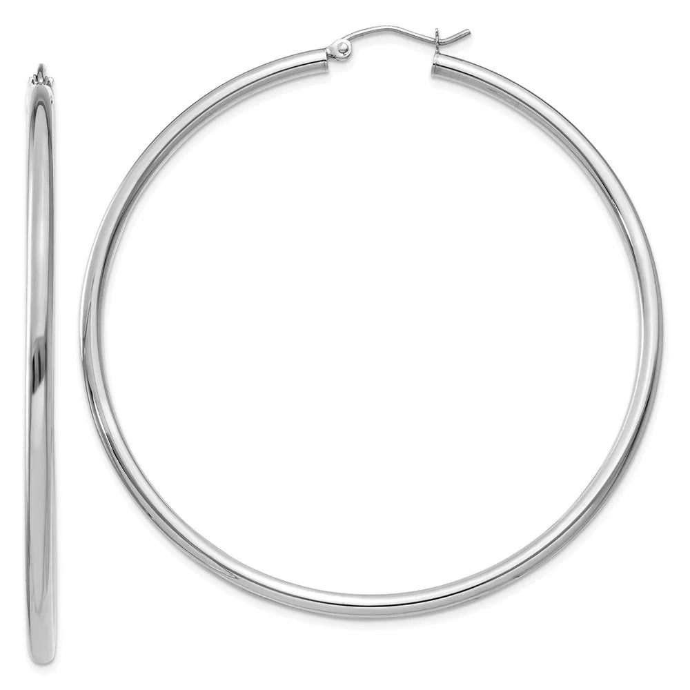 Real 14kt White Gold Polished 2.5mm Tube Hoop Earrings; for Adults and Teens; for Women and Men