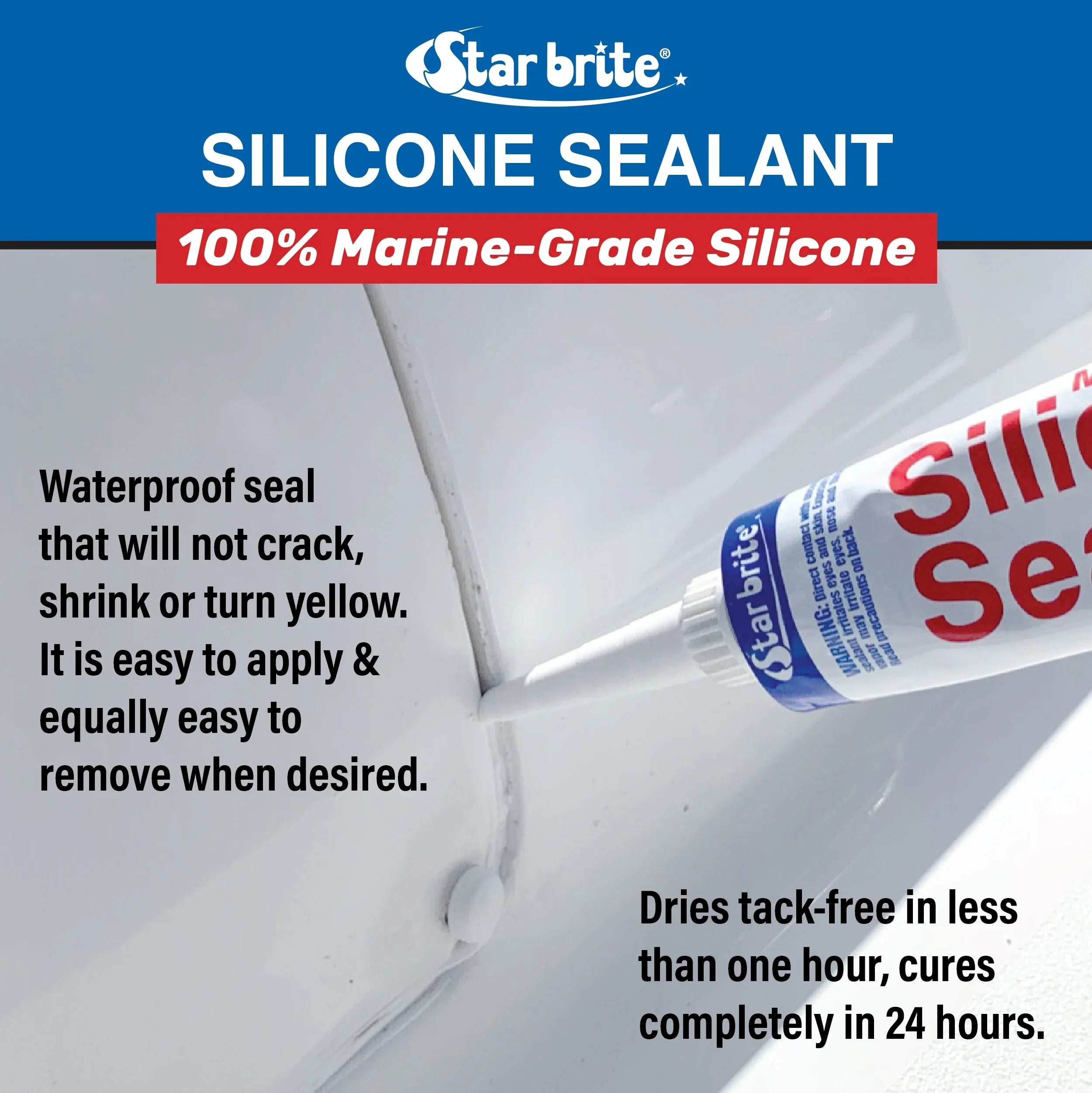 Marine Silicone Sealant - Clear, 10.1 Oz Cartridge, Waterproof, Durable,  Resistant, for Fiberglass, Metal, Wood, Glass, Ceramic & More (082122)