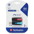 Verbatim 64GB Store 'n' Go   3.0 Flash Drive - 2pk - Red, Blue - 64  -  3.0 - Blue, Red - 2 Pack