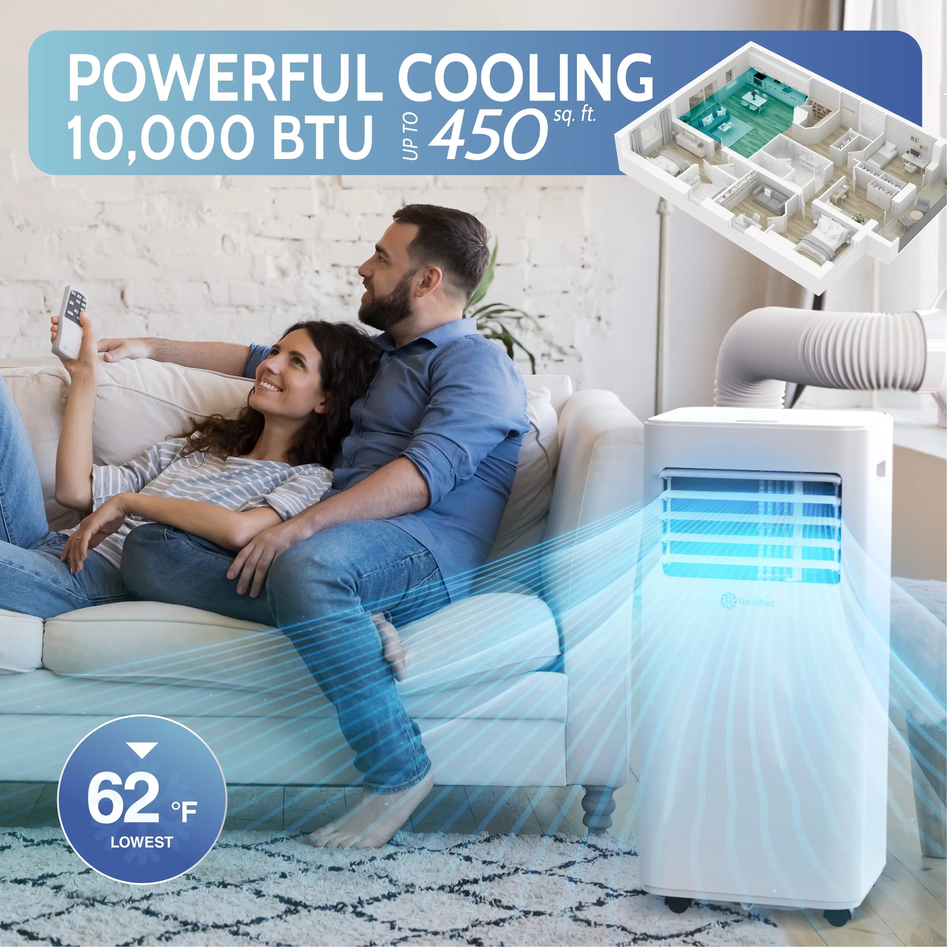 Rollicool 10,000  Portable Air Conditioner Alexa & Wi-Fi Enabled Quiet Portable  & Dehumidifier Covers Rooms up to 450 Sq ft