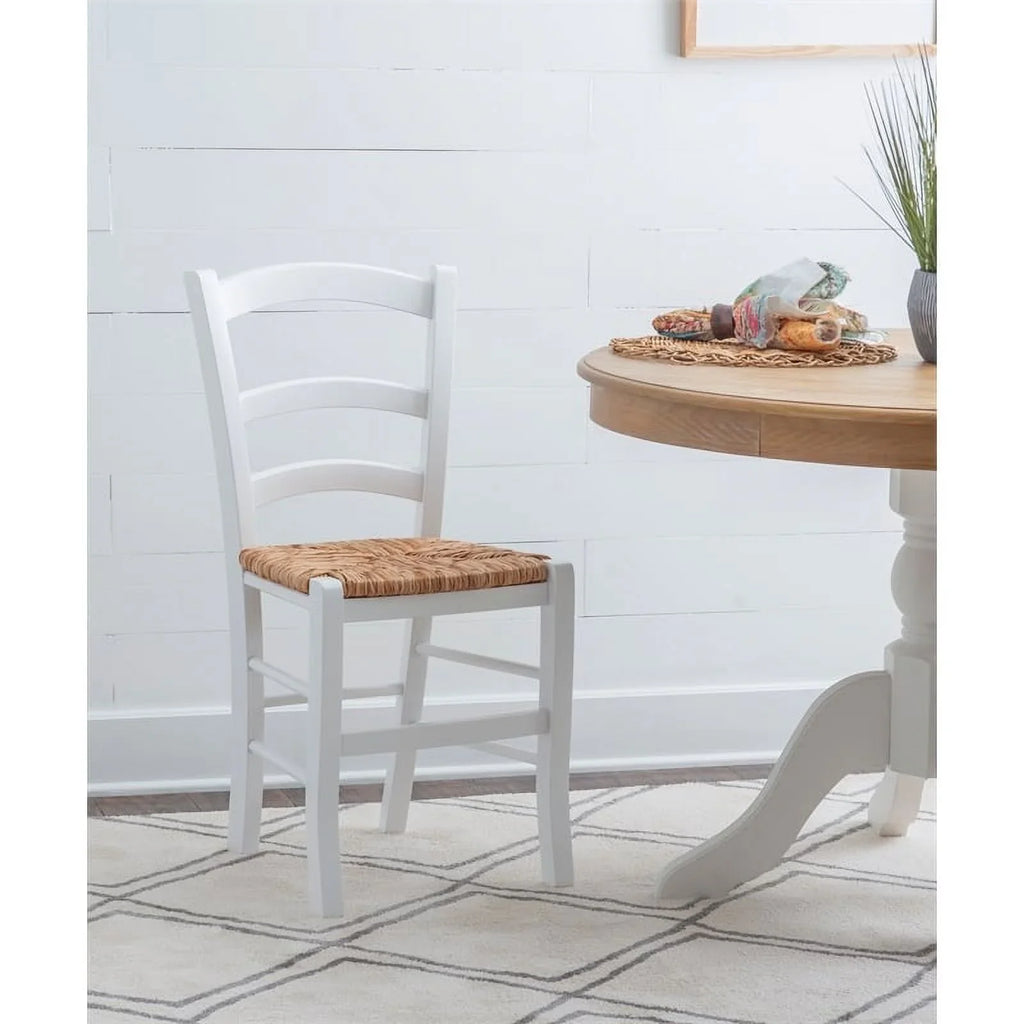 Linon Karsyn Set of Two Wood Side Chairs Ladder Back Rush Seat in White Finish