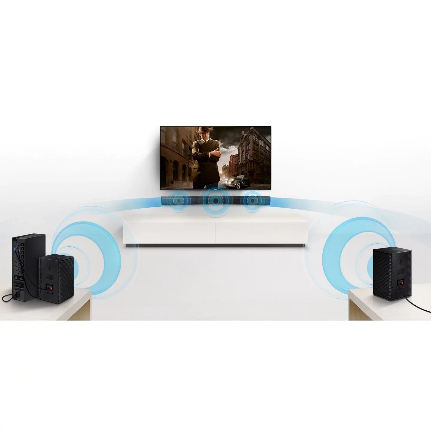 Samsung -9100S Wireless Rear Speaker Kit 2.0ch -9100S/ for Soundbar Surround Sound Home Theater Expansion Bundle with Deco Gear Pack of 3 Wall Mount Shelf Stands