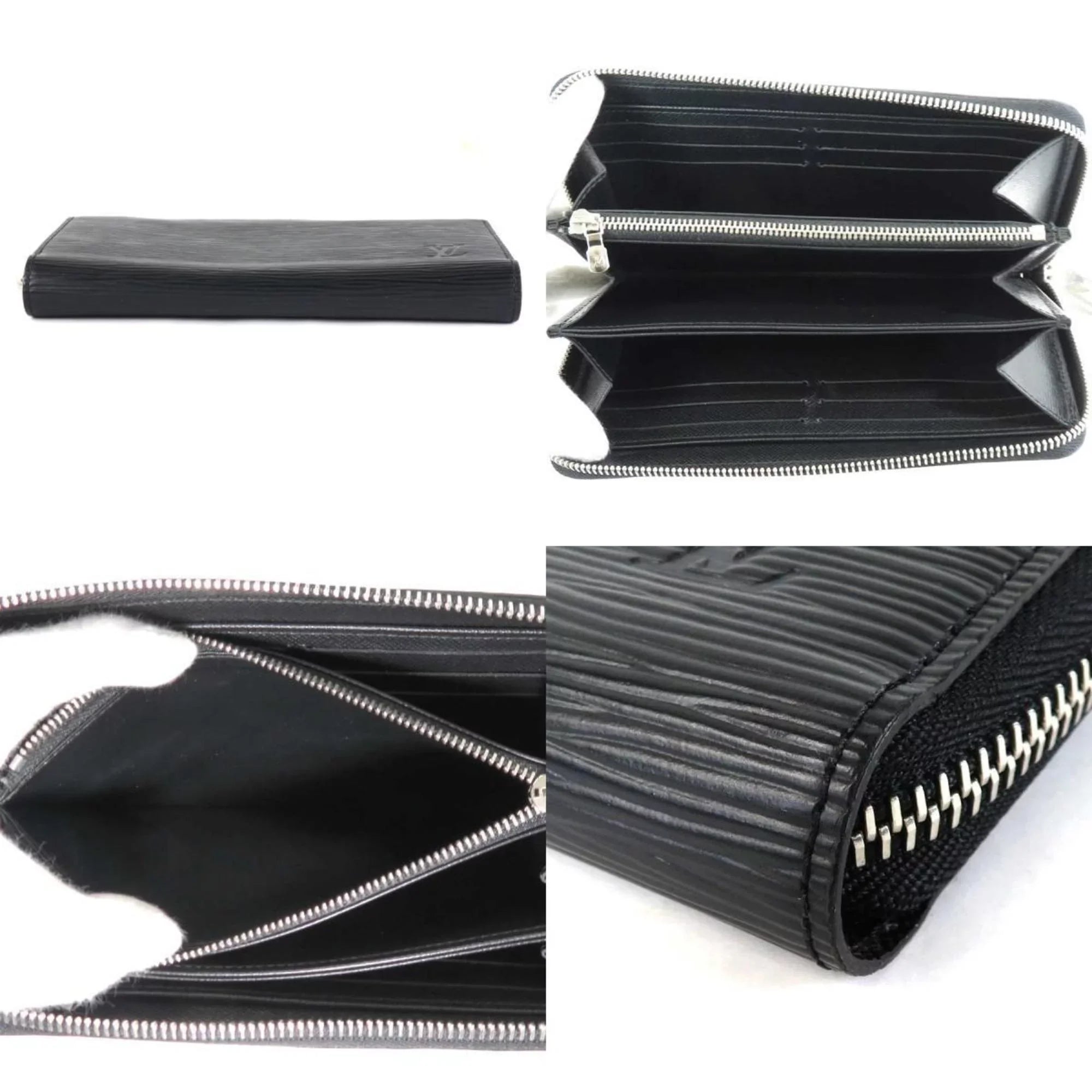 Pre-Owned Louis Vuitton   Round Zipper Long Wallet Epi Zippy Leather Black Silver Unisex (Good)