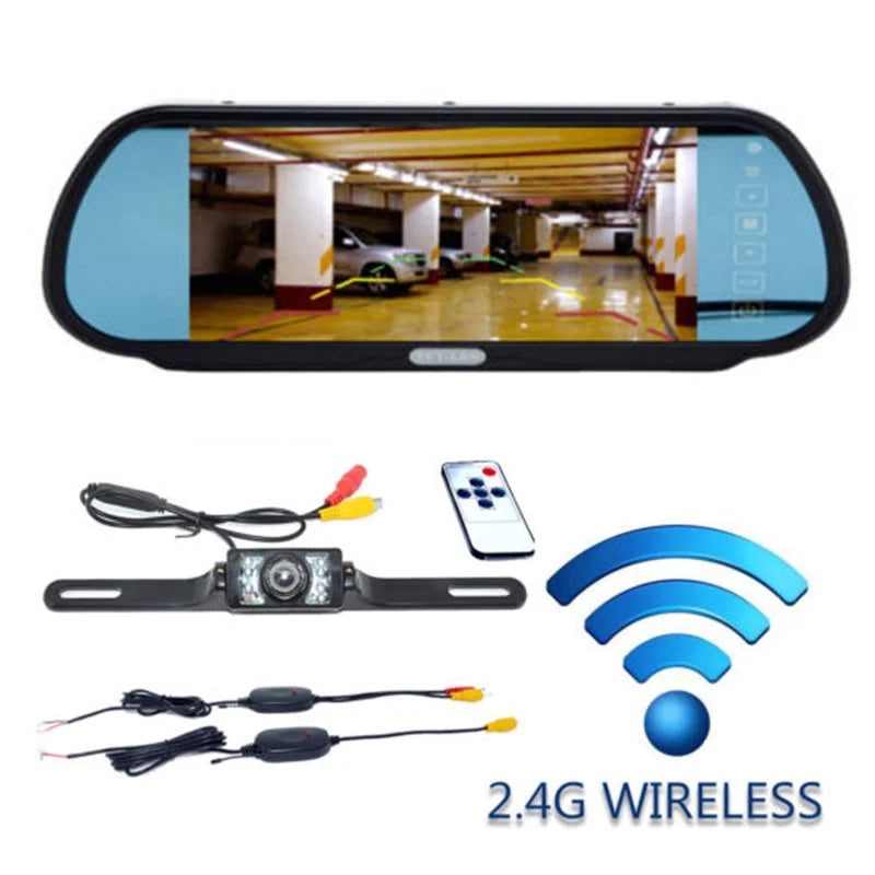 7inch  Car Rear View Backup Mirror Monitor +Night Vision  Reverse Camera+Wireless Transmitter Receiver Kit