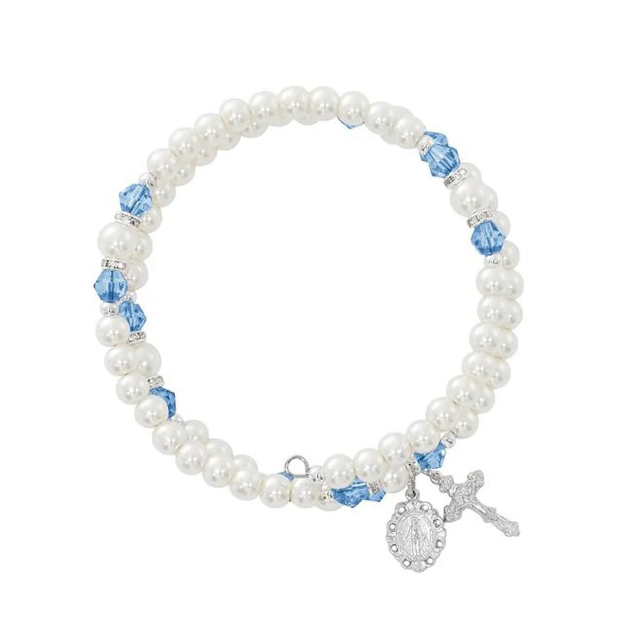 Mcvan  December Zircon Crystal & Pearl Beads Stretch Bracelet