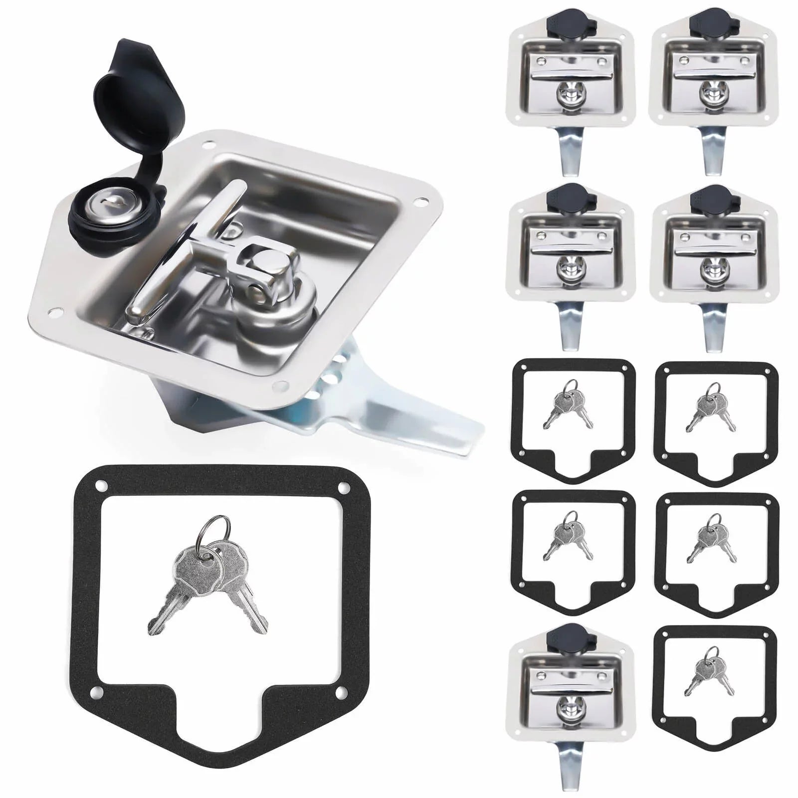 Set of 6 Folding -handle Tool Box Lock  Door Latch w/ 12 Keys Stainless Steel