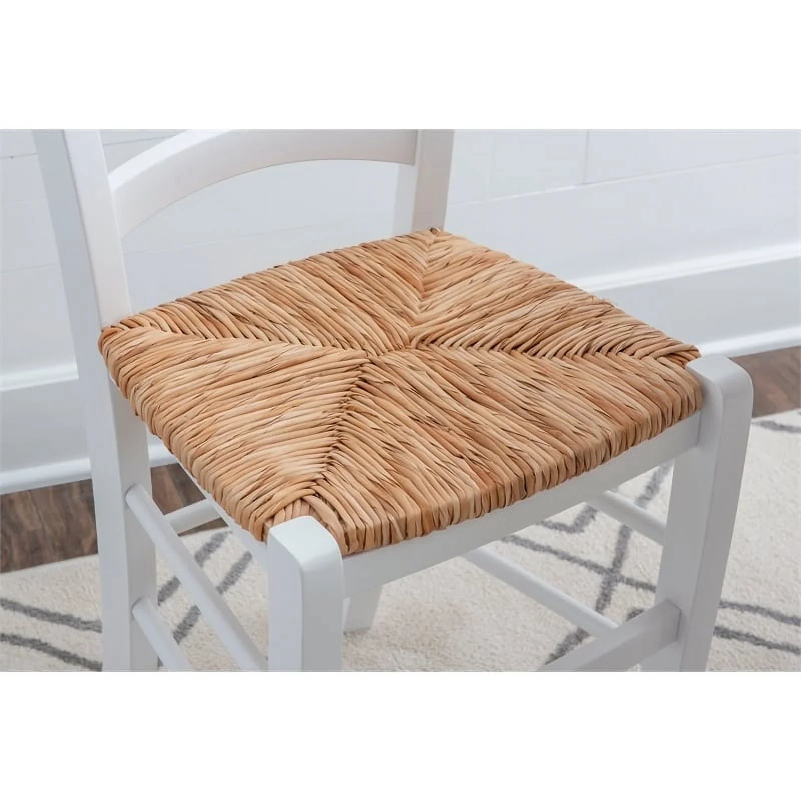 Linon Karsyn Set of Two Wood Side Chairs Ladder Back Rush Seat in White Finish