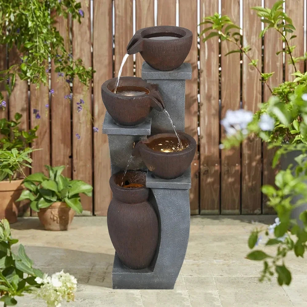 Outdoor Water Fountain with  Lights - 22.0 - Elevate Your Outdoor Ambiance