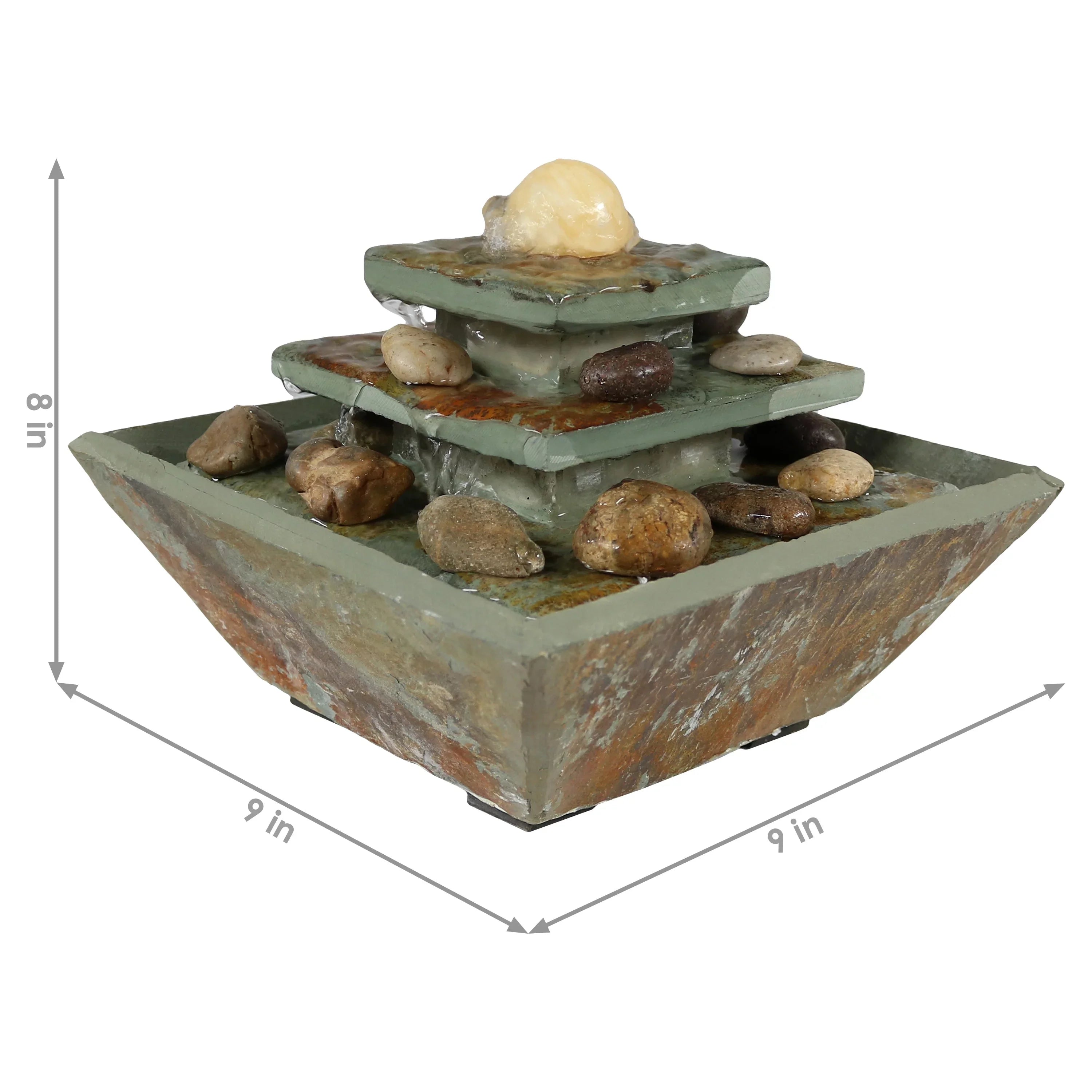 Sunnydaze Ascending Slate Tabletop Fountain with  Light - 8"