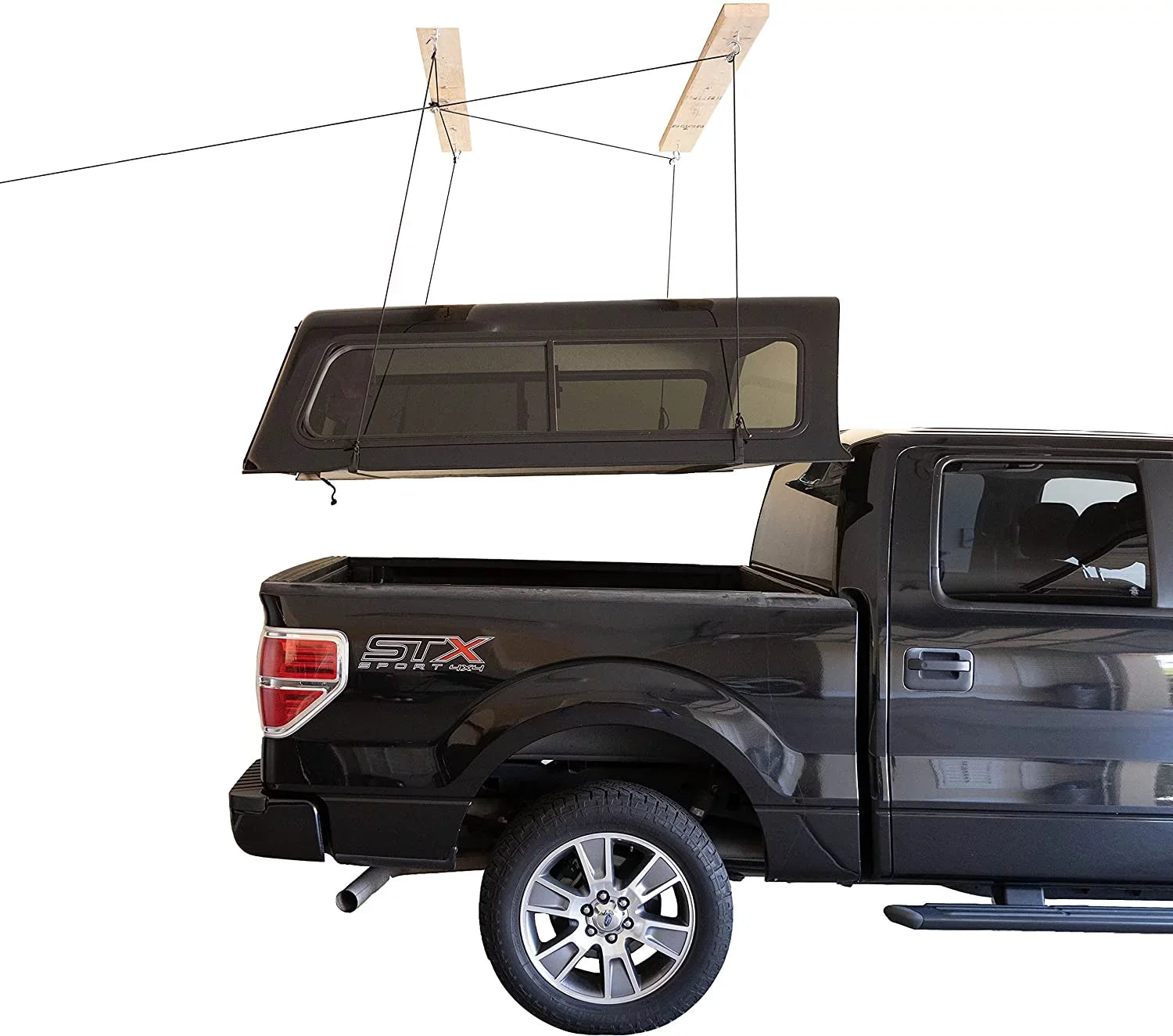 '- Truck Cap Overhead Garage Storage Hoist, Self-Leveling, Safe Anti-Drop System, Easy One-Person Operation, Smart Garage Organization