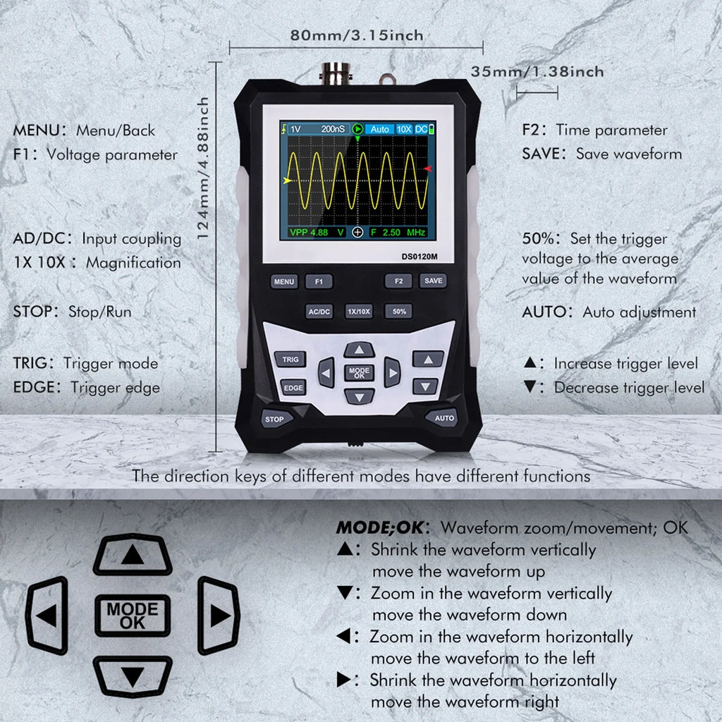 KKmoon Oscilloscope,Ds0120m 320x240 120mhz 500msa/s Inch Tft 4 Pouces Color Screen 320x240 Definition 2.4 Professional Tool Screen 120mhz Tft Color Tft Ds0120m 2 4 320x240 Resolution Professional