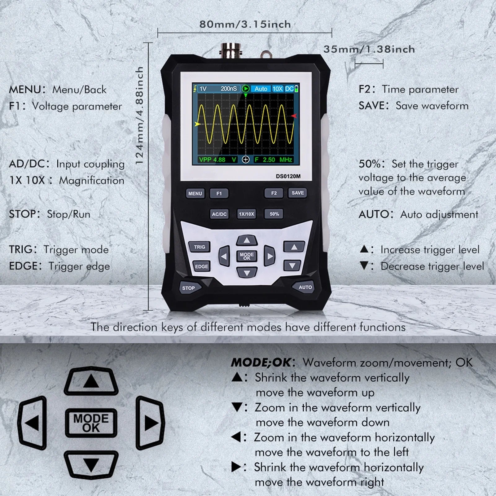 KKmoon Oscilloscope,Ds0120m 320x240 120mhz 500msa/s Inch Tft 4 Pouces Color Screen 320x240 Definition 2.4 Professional Tool Screen 120mhz Tft Color Tft Ds0120m 2 4 320x240 Resolution Professional