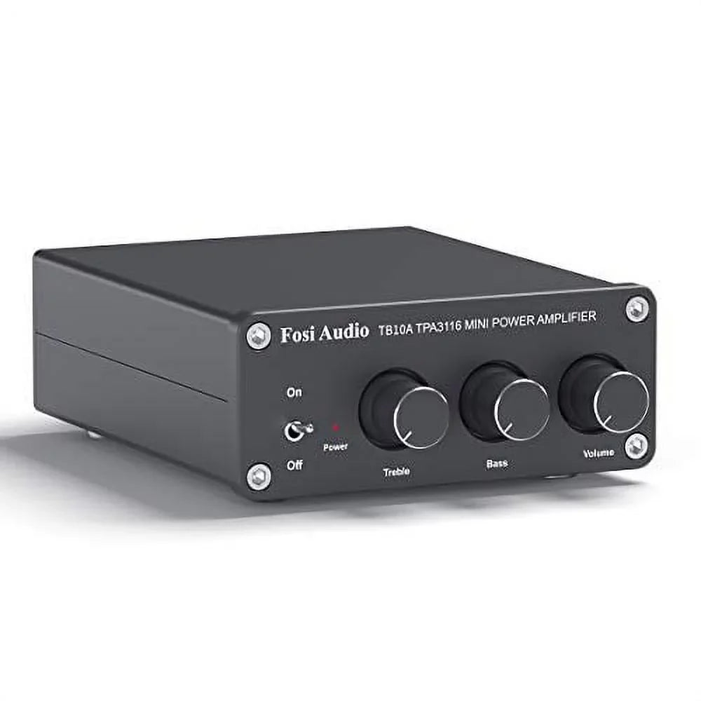 2 Channel Stereo Audio Amplifier Receiver Mini Hi-Fi Class  Integrated Amp 2.0CH for Home Speakers 100W x 2 with Bass and Treble Control (with Power Supply) - Fosi Audio