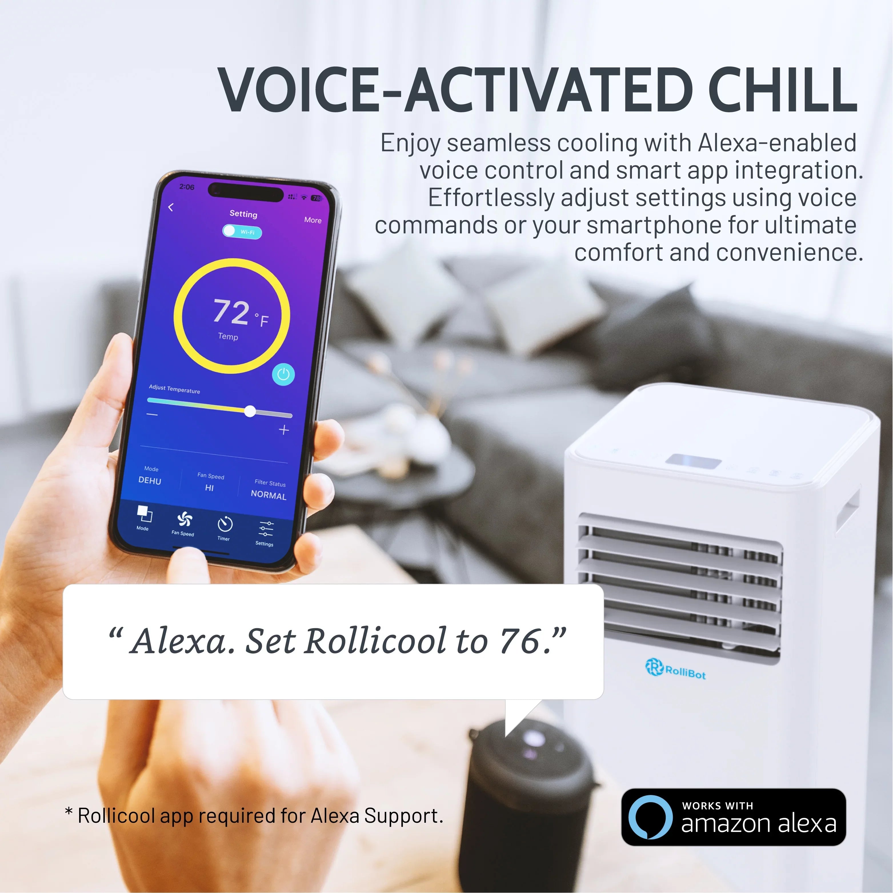 Rollicool 10,000  Portable Air Conditioner Alexa & Wi-Fi Enabled Quiet Portable  & Dehumidifier Covers Rooms up to 450 Sq ft