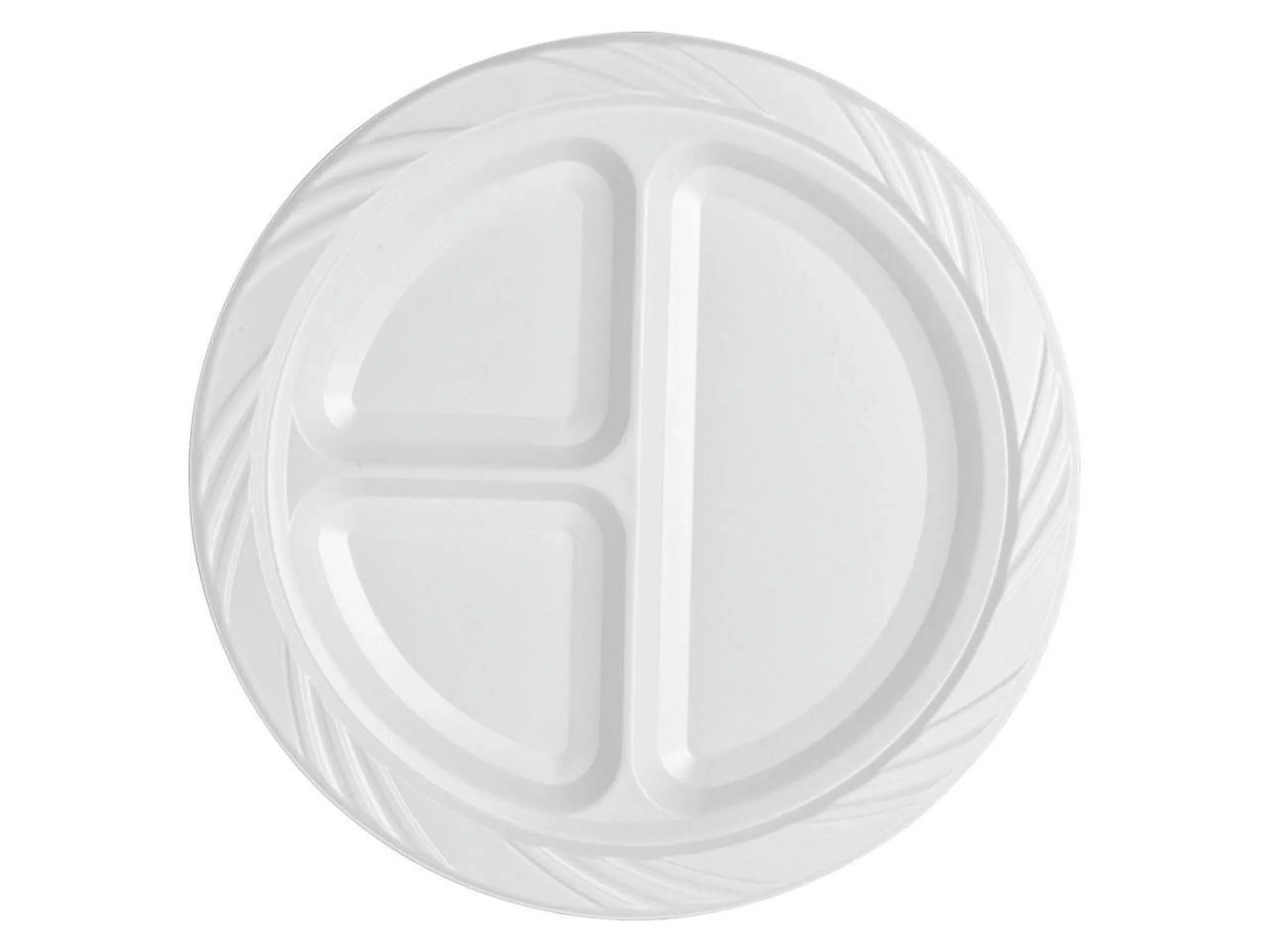 Genuine Joe 3-section Round Plastic Plates, 9", 125 Pack,
