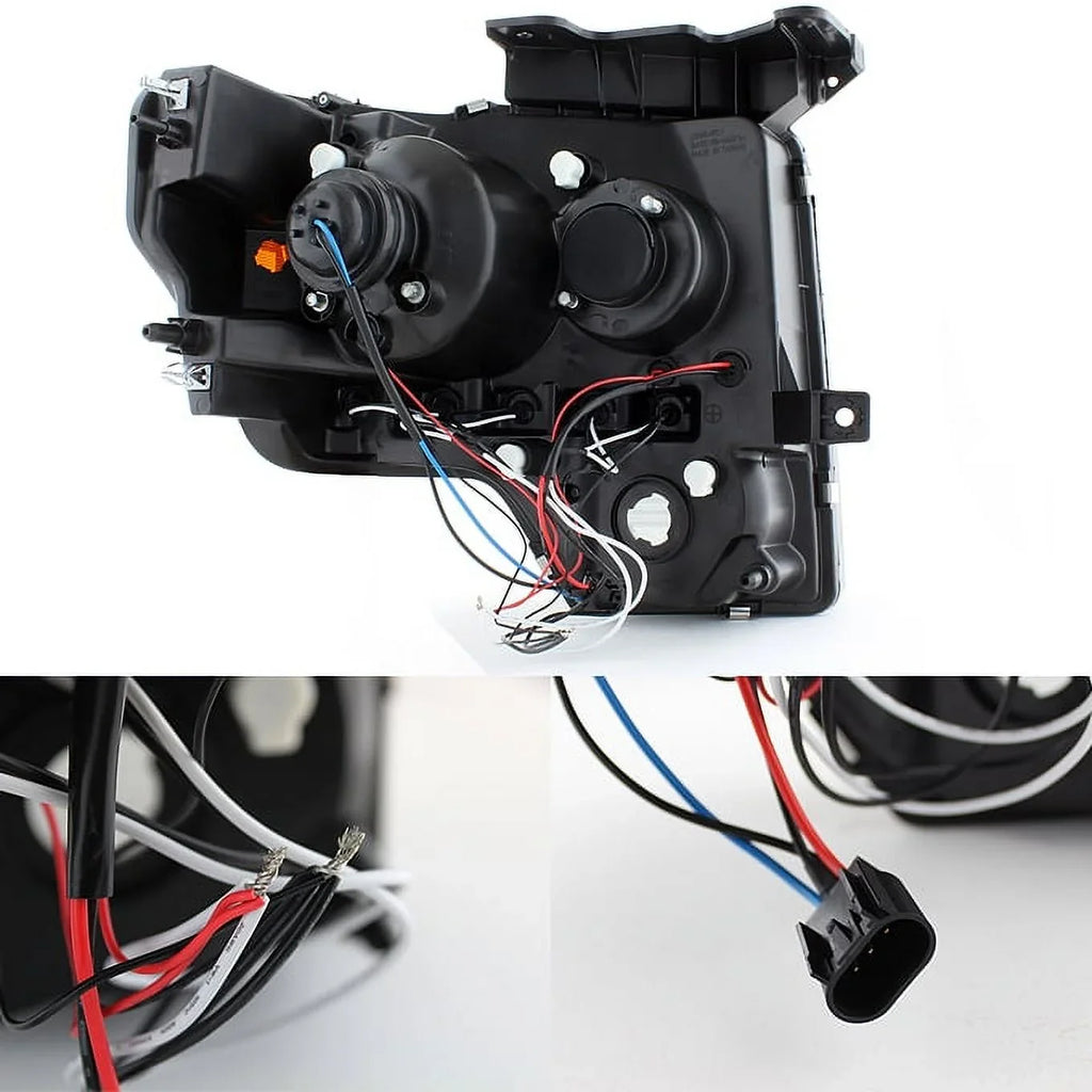 '- Fits 2009-2014 Ford -150  Dual Halo Projector Smoke Headlights + Black Smoked [-Light Bar]  Tail Lamp Combo