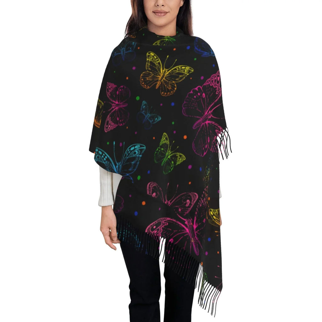 Bingfone Soft Cashmere Feel Scarf For Women Elegant Art Print Winter Warm Scarves Large Shawl Wrap Gifts- Butterfly